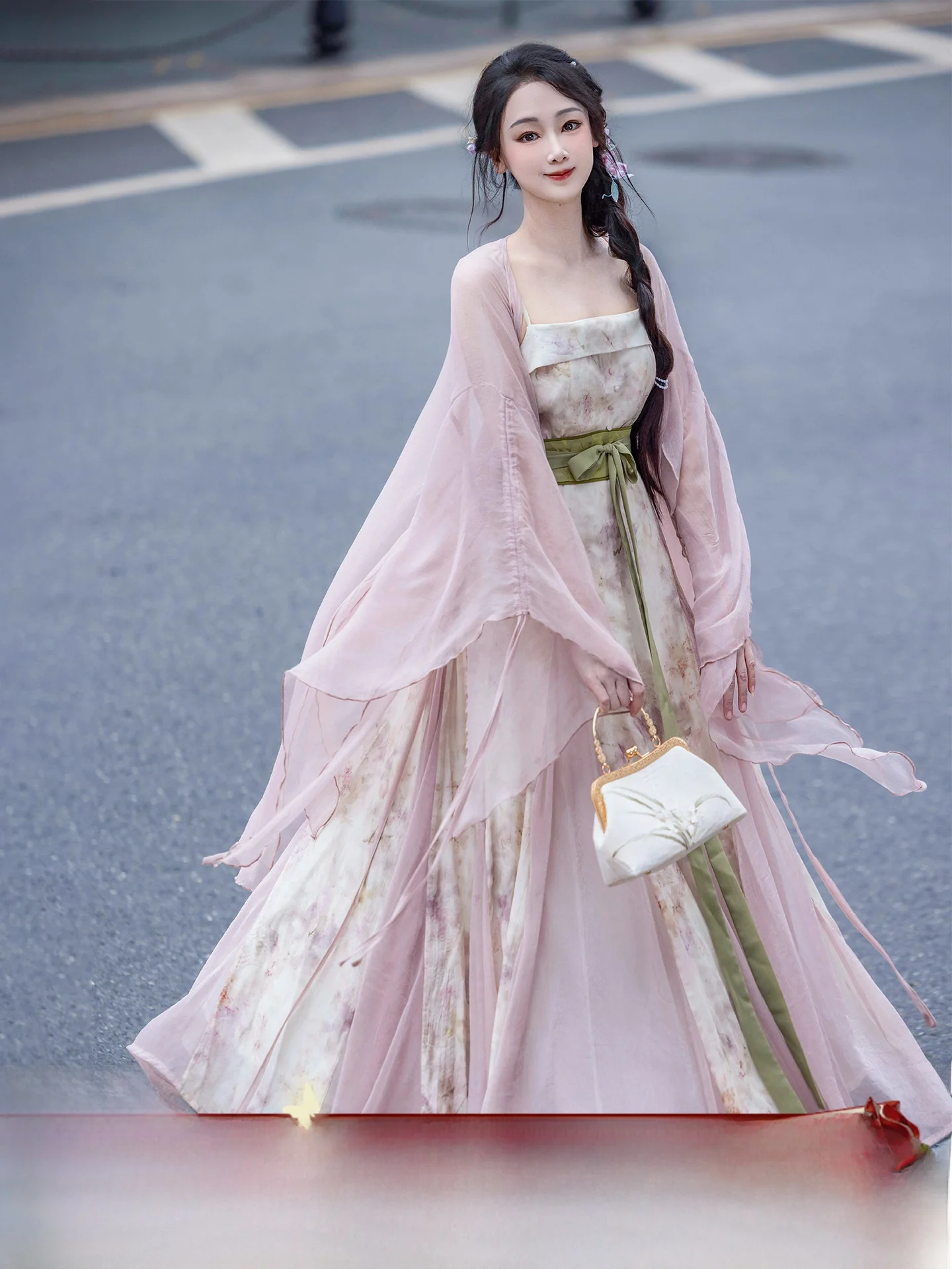

Original Hanfu Sle Drlike Dr Fi Tail Svel Fairy Skirt Spring Autumn Set High Waist Long Gown Printed A-Line D...