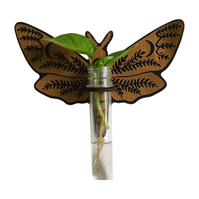 AA94-Butterfly Wall Mounted Breeding Station, Wooden Hanging Plant Holders, Indoor Plants With Plastic Tubes,