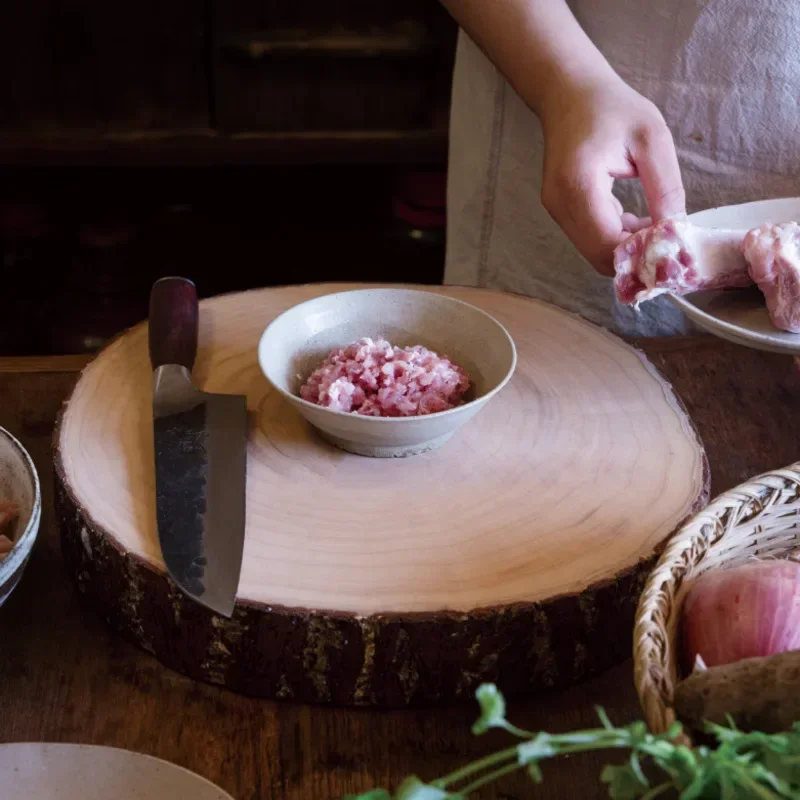 Solid Wood Anti-skid Round Cutting Board Kitchen Special Cooked Food Cut Board Mildew Proof Fruit and Vegetable Board