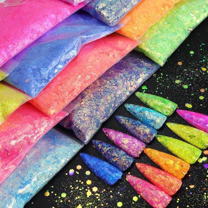 

50 g/bag Mixed Hexagon Chunky Nail Glitter Holographic Sequins Nail Art Decoration Shiny Mermaid Paillettes Manicure Accessories