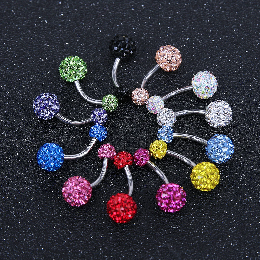 ZS 14G Crystal Belly Button Ring Stainless Steel Colorful Zircon Navel Piercing Jewelry Women Summer Body Piercing Jewelry Girl