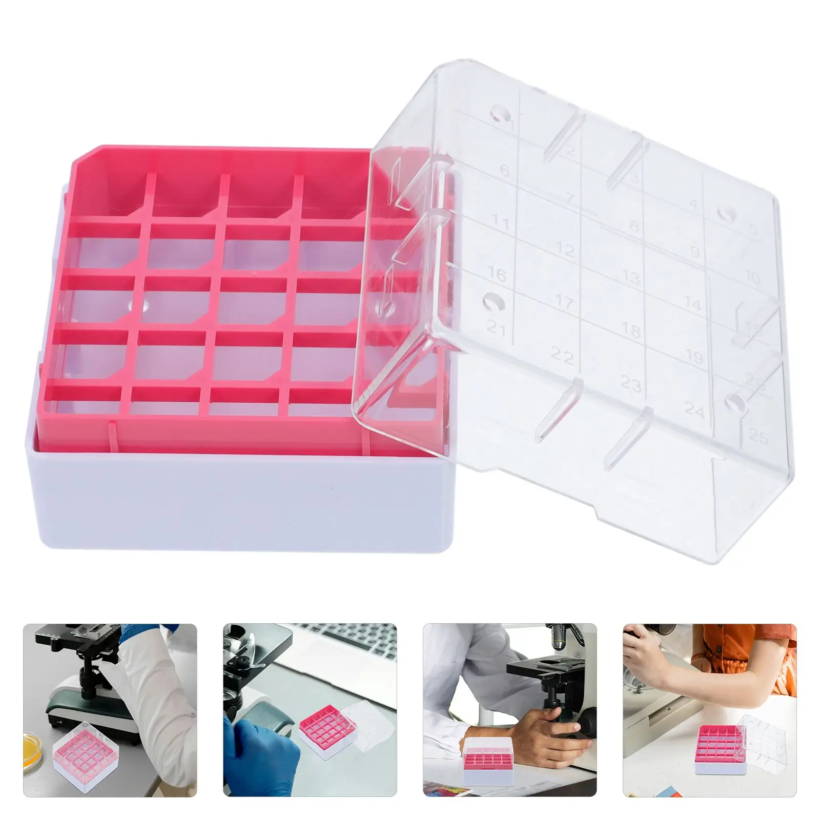 صندوق الفريزر المبرد مختبر قارورة تخزين الحاويات أنبوب المبرد صناديق المبرد أنابيب الاختبار عرض درجة حرارة البلاستيك