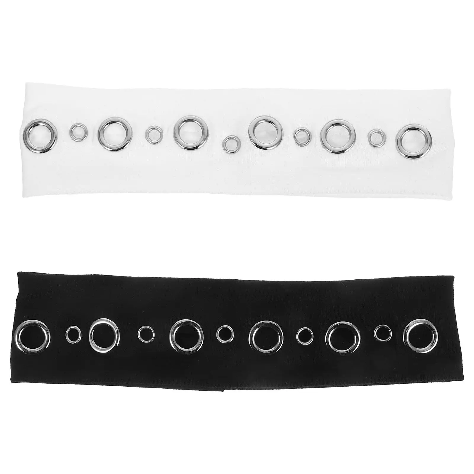 

2Pcs Hollow Out Eyelets Punk Style Elastic Headband Wide Grommet Vintage Fashion Stretchy Hair Band Casual Music Festival