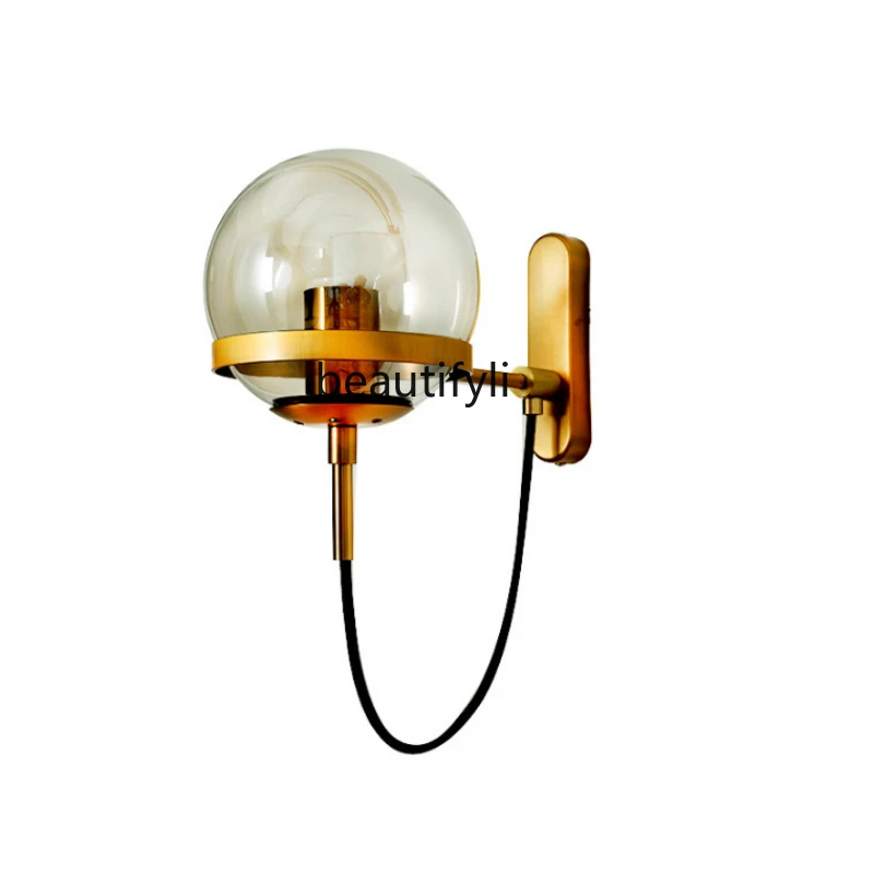 

HJ Wall Lamp Retro Restaurant Bedside Lamp Industrial Style Modern Circle Iron Craft Wall Lamp