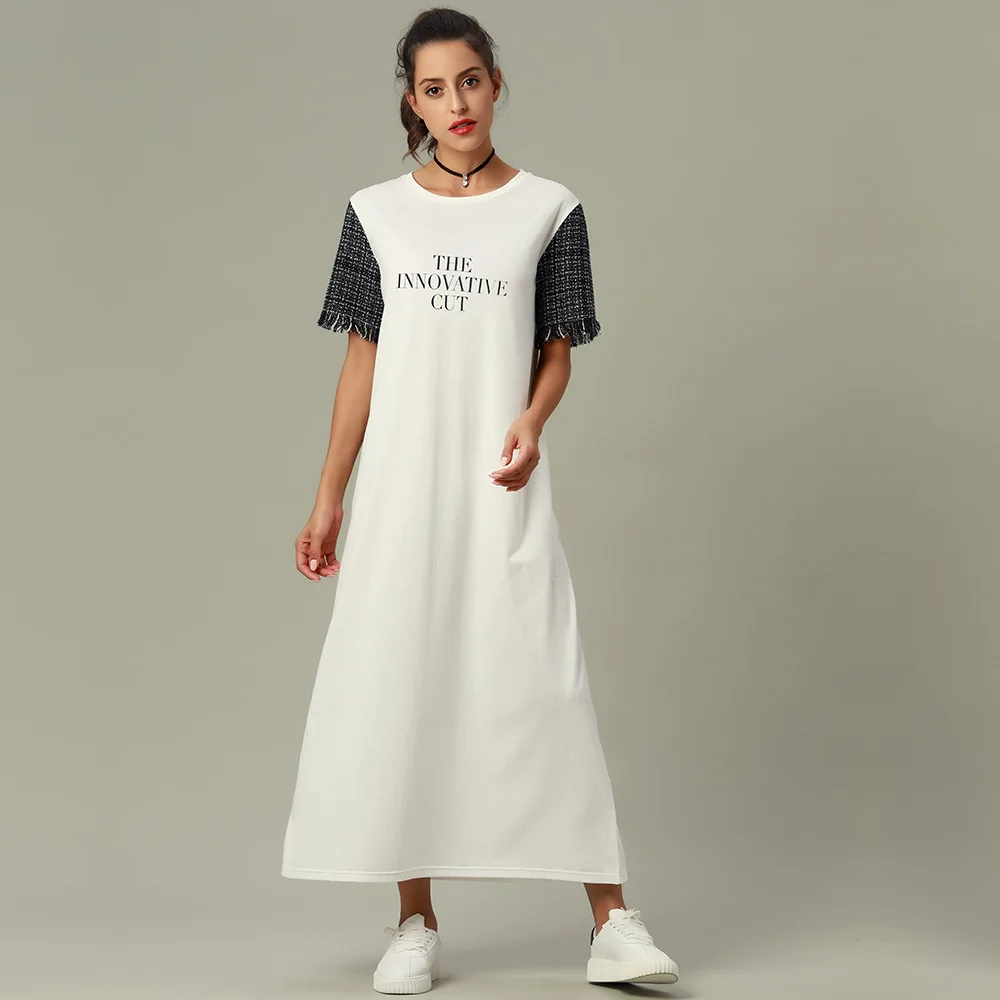 Robe décontractée ample à col rond pour femmes, manches courtes, jupe t-shirt longue à la mode