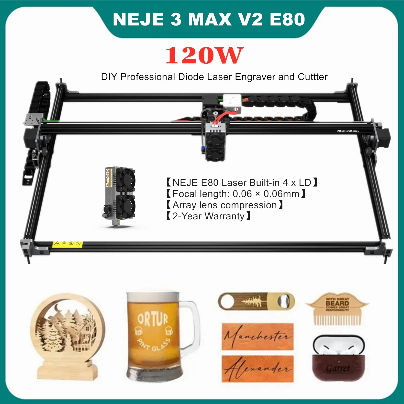 NEJE 3 Max V2 E80 120W Professional CNC Laser Cutter Engraver Metal Engraving Machine Wood Cutting DIY Tool With Offline Control