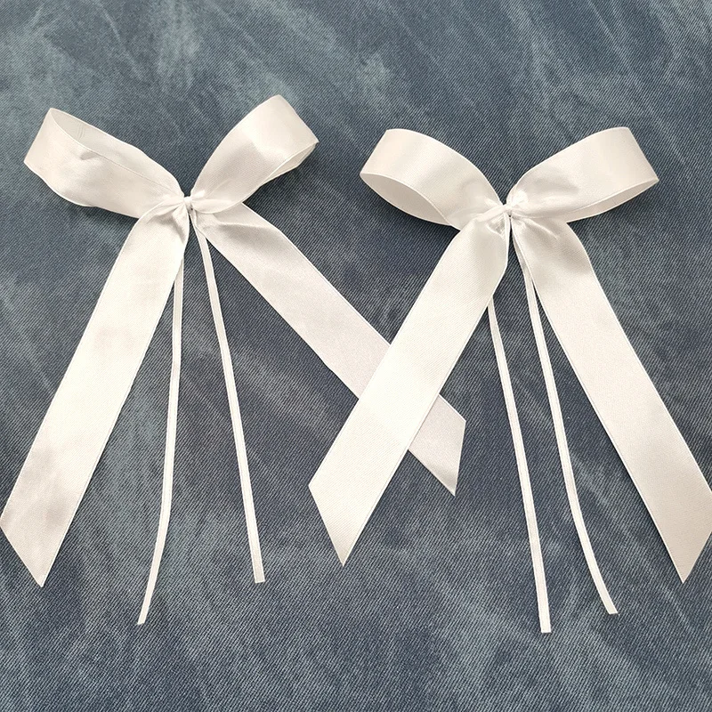 White Handmade Satin Ribbon Bow for Girl, Hairpin Accessories, Clothing, Collocation Gifts, Wedding Decoration, 20cm 50 Pcs/Pack