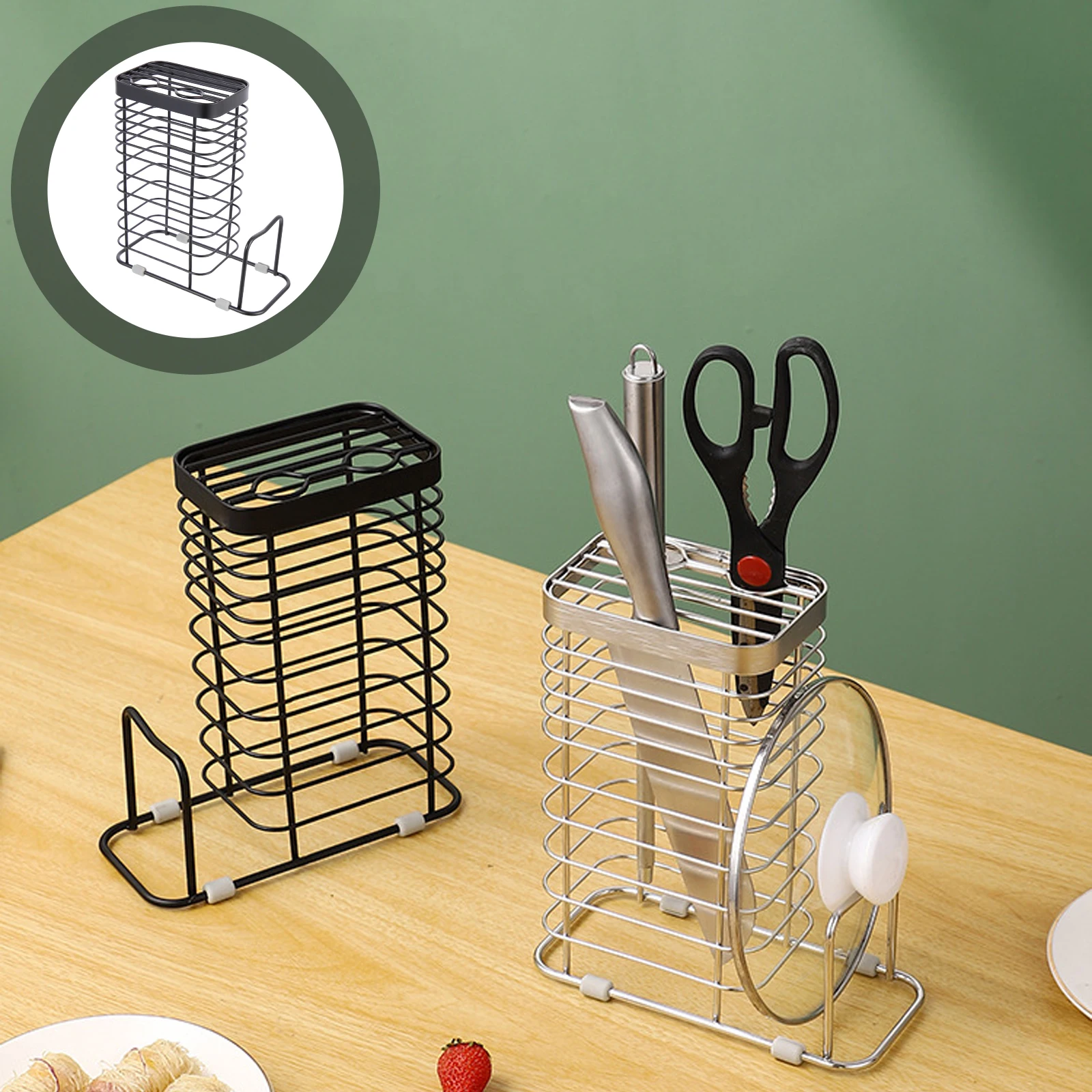 

1pcs Stainless Steel Knife Holder Gift Multi-Function Cutter Storage Rack Countertop Kitchen Accessory Black 201 Steel
