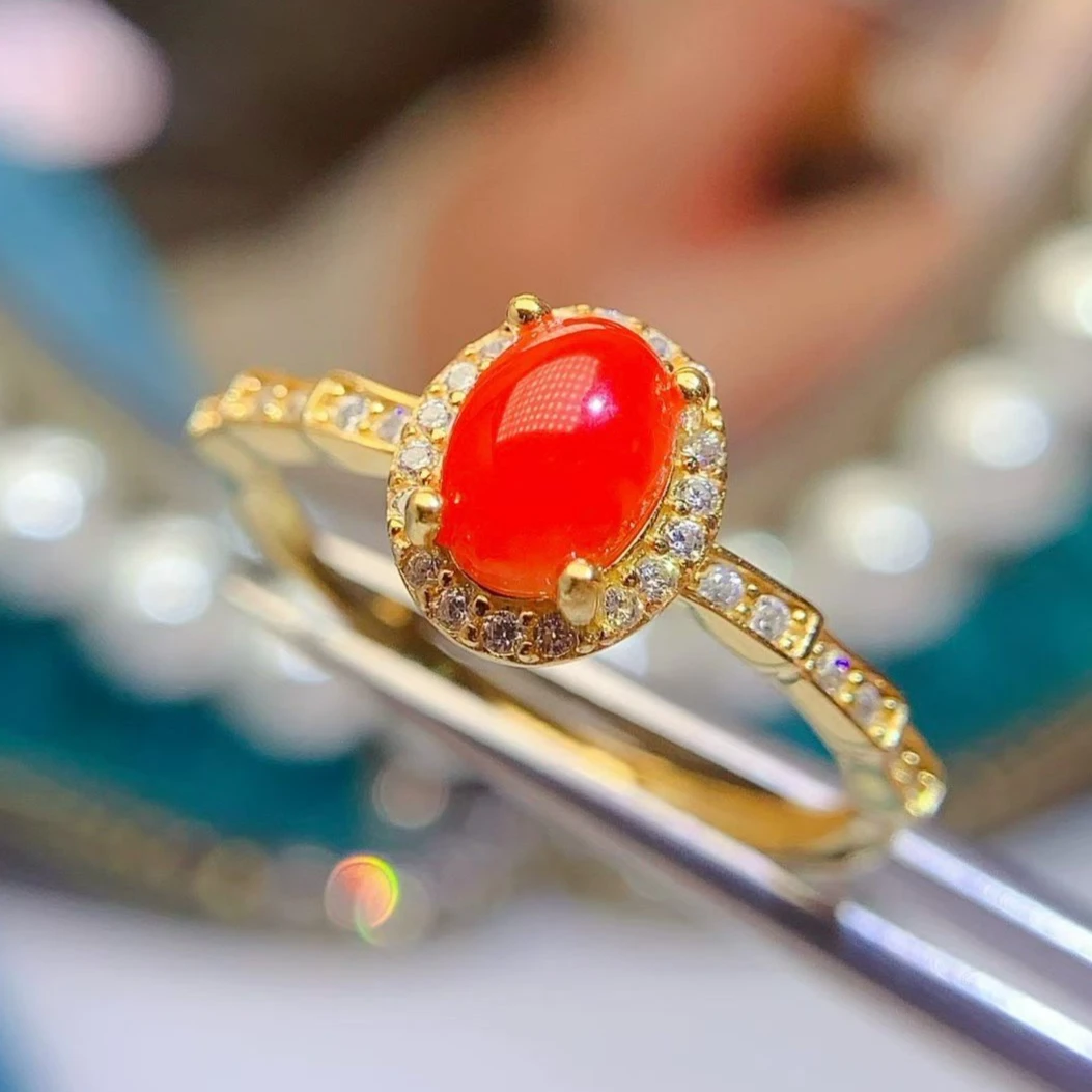Genuine Precious Coral Ring with Certificate 5x7mm Natural Red Coral Jewelry 925 Silver Fine Jewelry Gift for Women