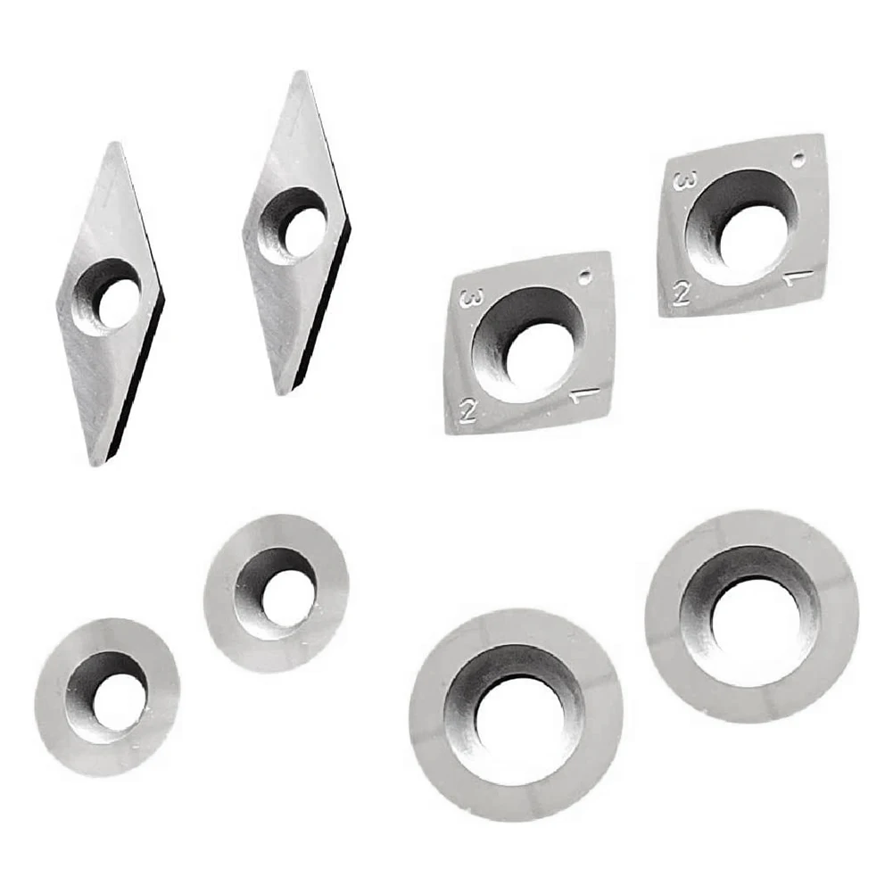 8Pcs Carbide Insert Cutters Set for Indexable Wood Lathe Turning Tool Holder Replacement Cutter Inserts