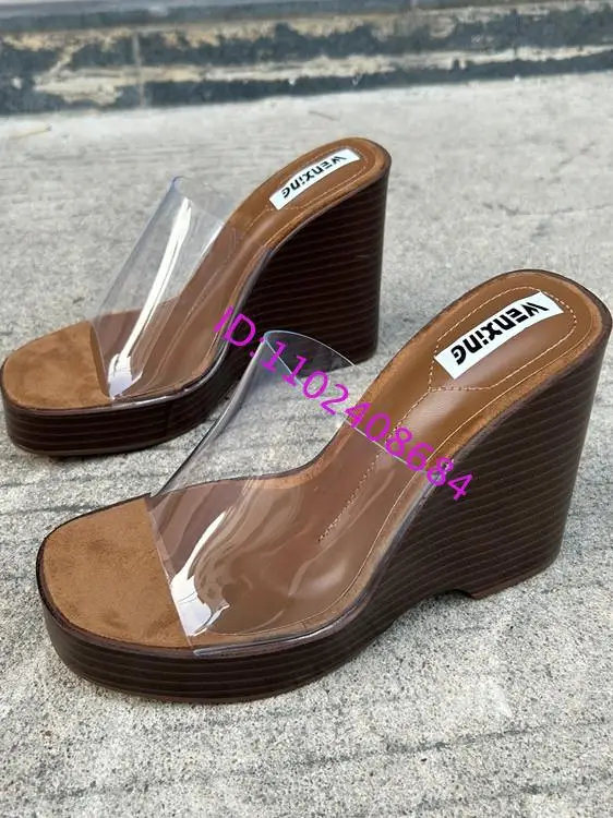 New Arrival Women Summer Open Toe High Platform Wedge Sandals Sexy Pvc Thick Soles Wedge Heel Platform Slippers