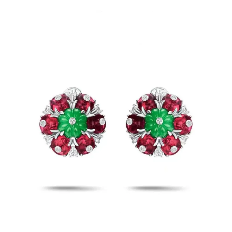 ZOCA Real 925 Sterling Silver Engraved Gemstone Flower Shape Earring for Women Colorful Fruit New Earrings Fine Luxury Jewelry