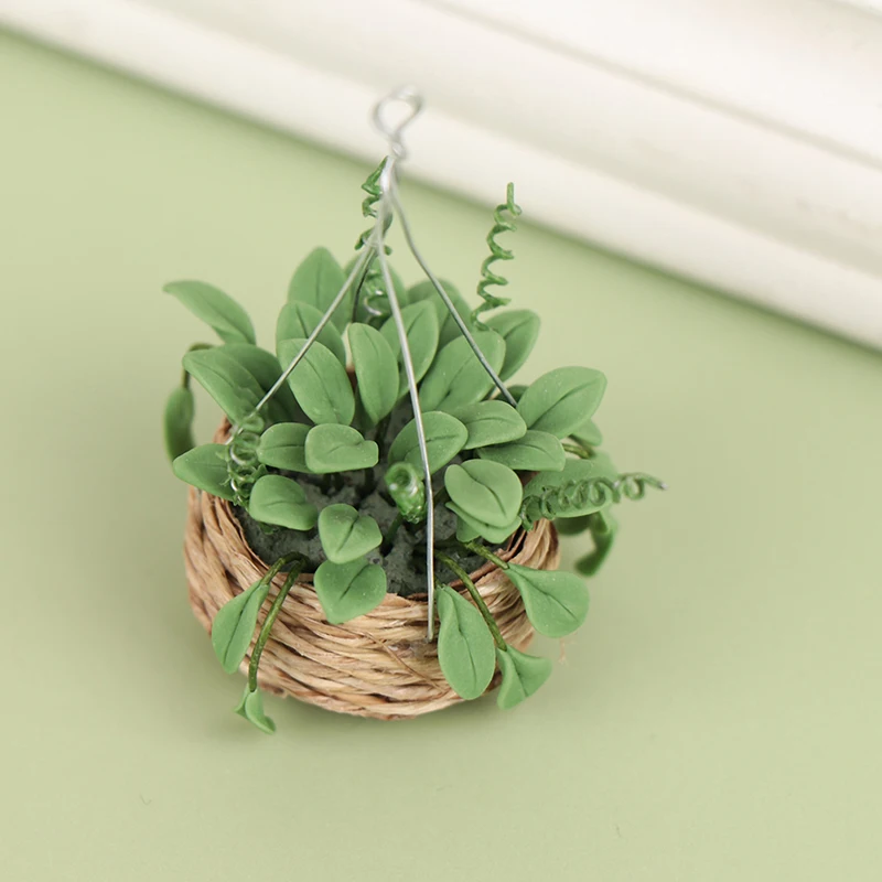 1/12 Dollhouse Miniature Green Potted Plant Simulation Hanging Flower Model Toys For Mini Decoration Doll House Accessories