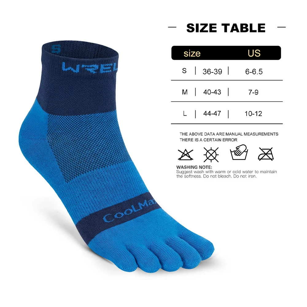 WRELS 1/2/3pairs COOLMAX Toe Socks Breathable Five Finger Socks Athletic Hiking Running Soft Comfortable Moisture Wicking Socks