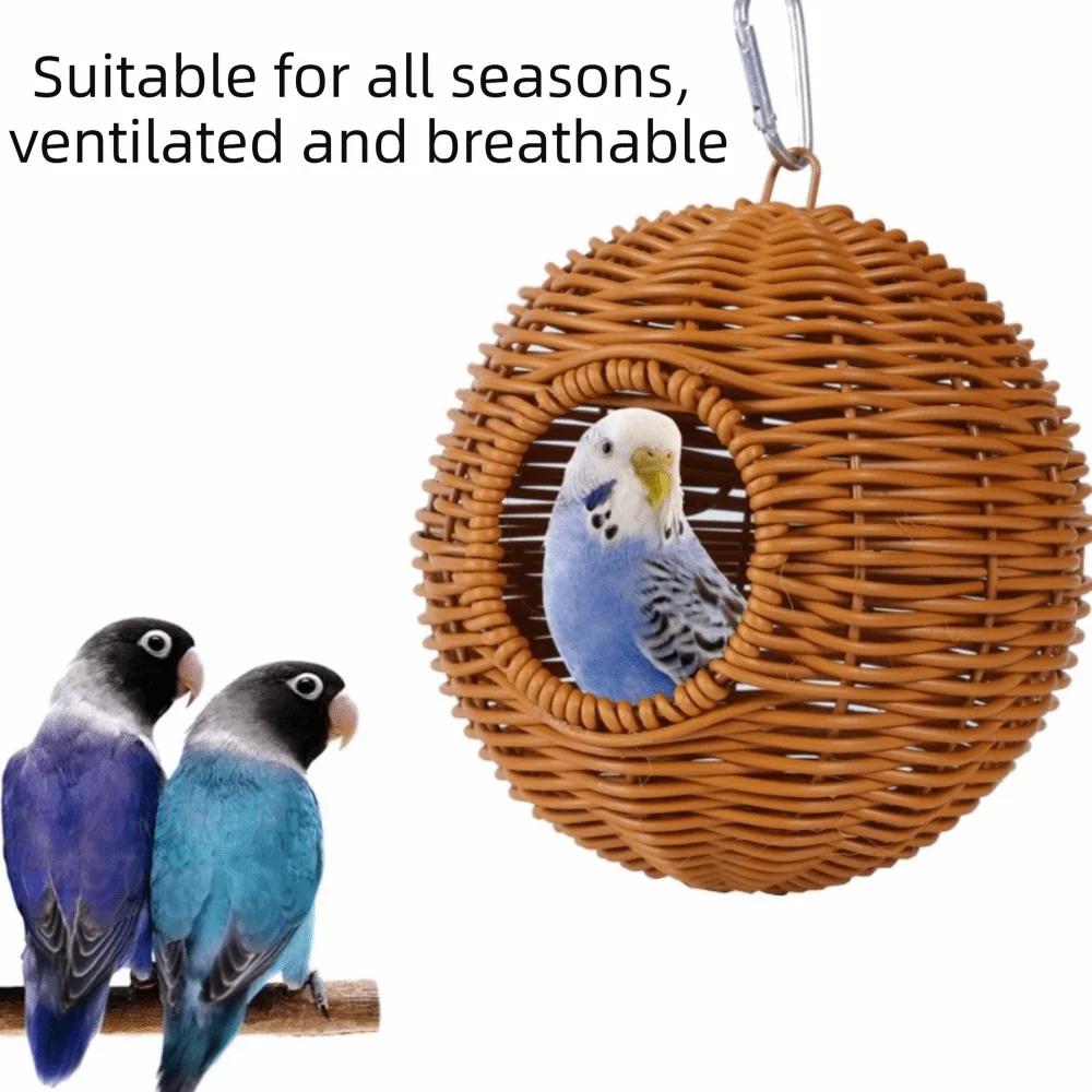 

Breathable Woven Bird Nest Wear-resistant Handwoven Hanging Hammock Bed Comfortable Spherical Imitation Bird Hammock for Cage
