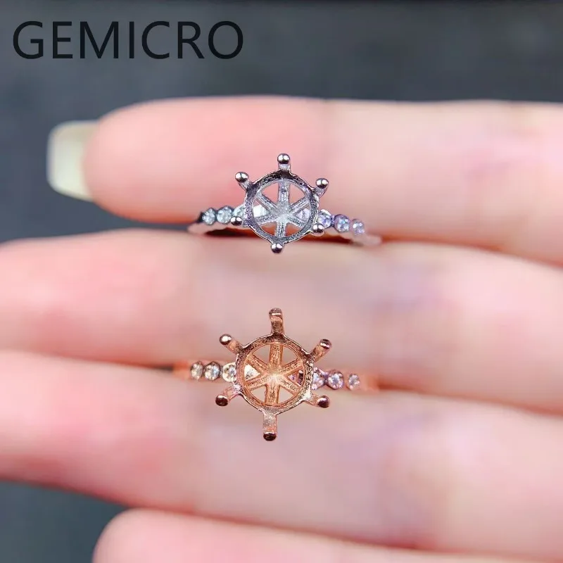 

DIY Open Ring Empty Holder Real S925 Sterling Silver Setting Round 8mm Stone Fine Charm Weddings Jewelry for Woman Accessory