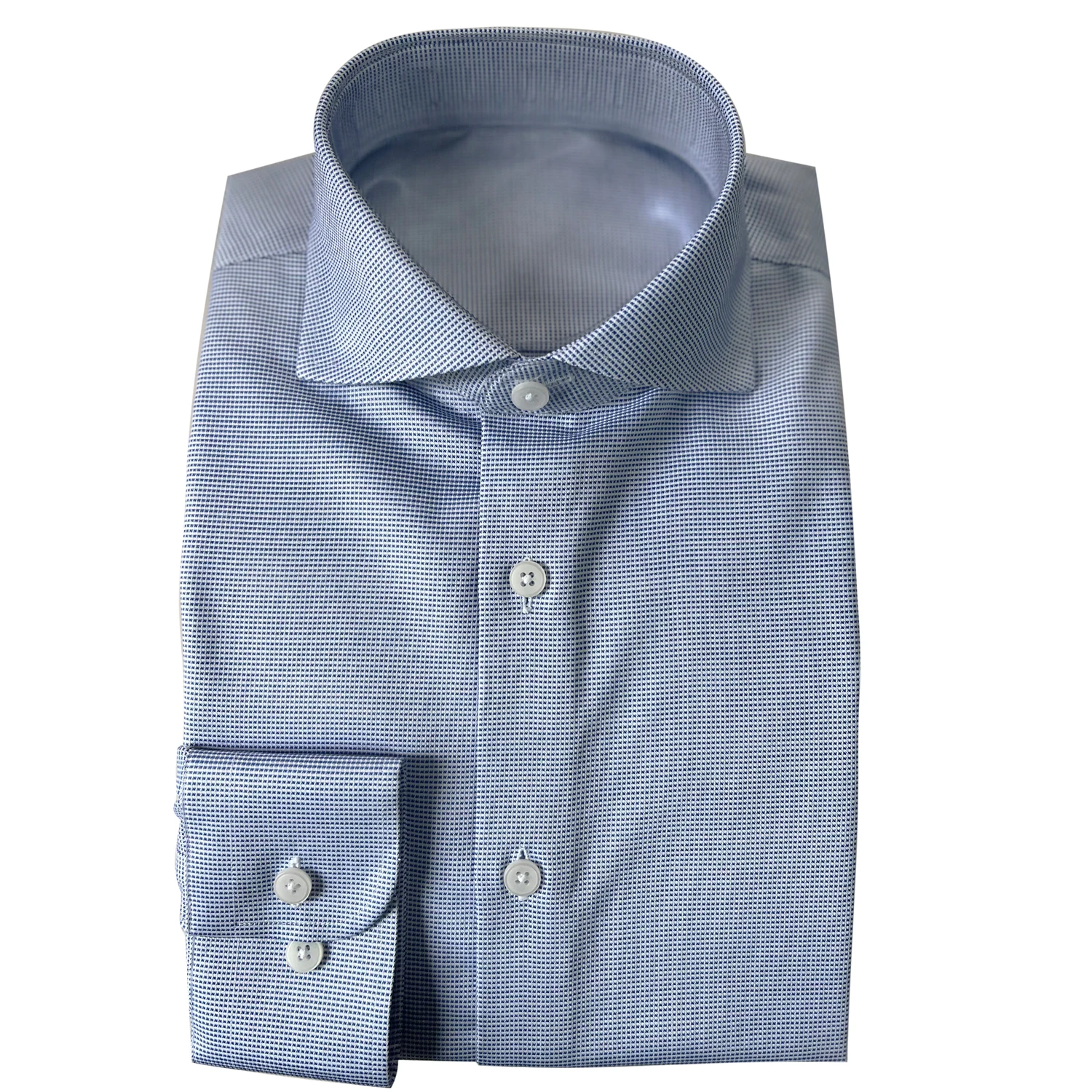 2026 Luxury Dress Shirt Custom Stretchy Cotton Blue Patterned Business Shirts Wrinkle Resistant Tailored Men Shirts Designer