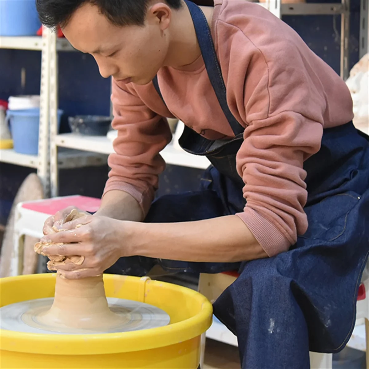 HOT Adjustable Split Leg Pottery Apron with Pocket DIY Ceramic Sculpture Mud-Retaining Overalls