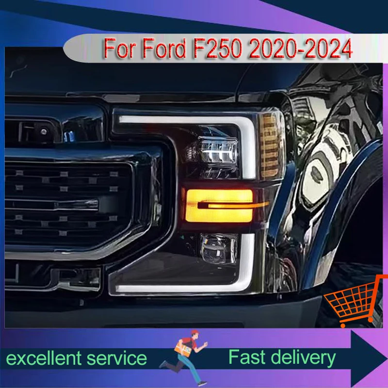 A Pair of Car Stuff Modified For Ford F250 2020-2024 New Style Front Light DRL Head Lamp Full LED Plug And Play Tool Accessories