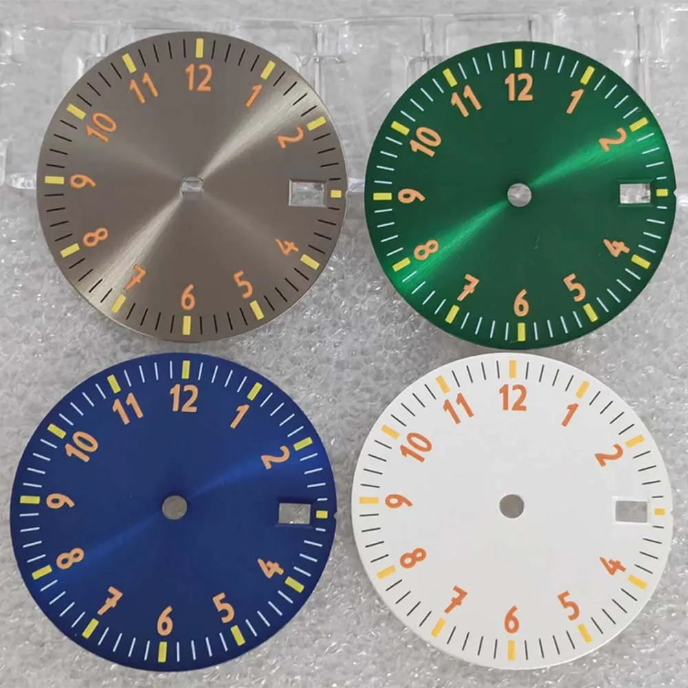 28.5mm Green Luminous Watch Dial No Window/ Small Window Colorful Sunray-pattern Face /Matte Plate for NH35 NH36/ 4R 7S Movement