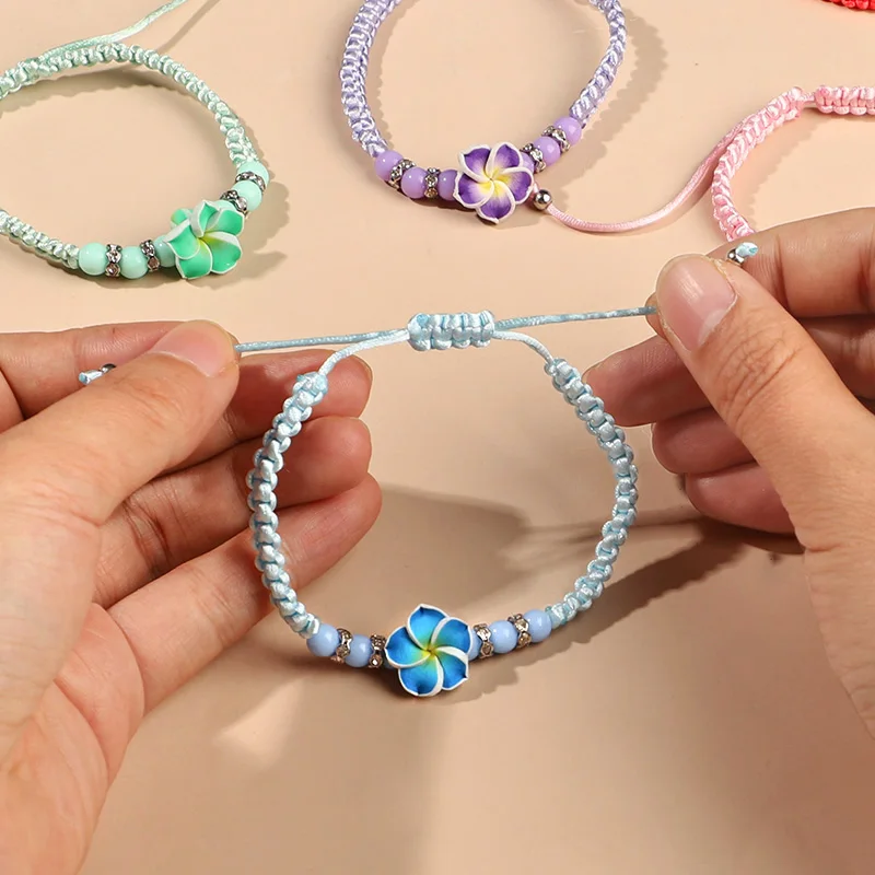 5pcs Colorful Egg Flower Adjustable Weaving Bracelet Ceramic Bohemian Hand Rope Fashion Hawaiian Party Girl Jewelry Accessories - view 4