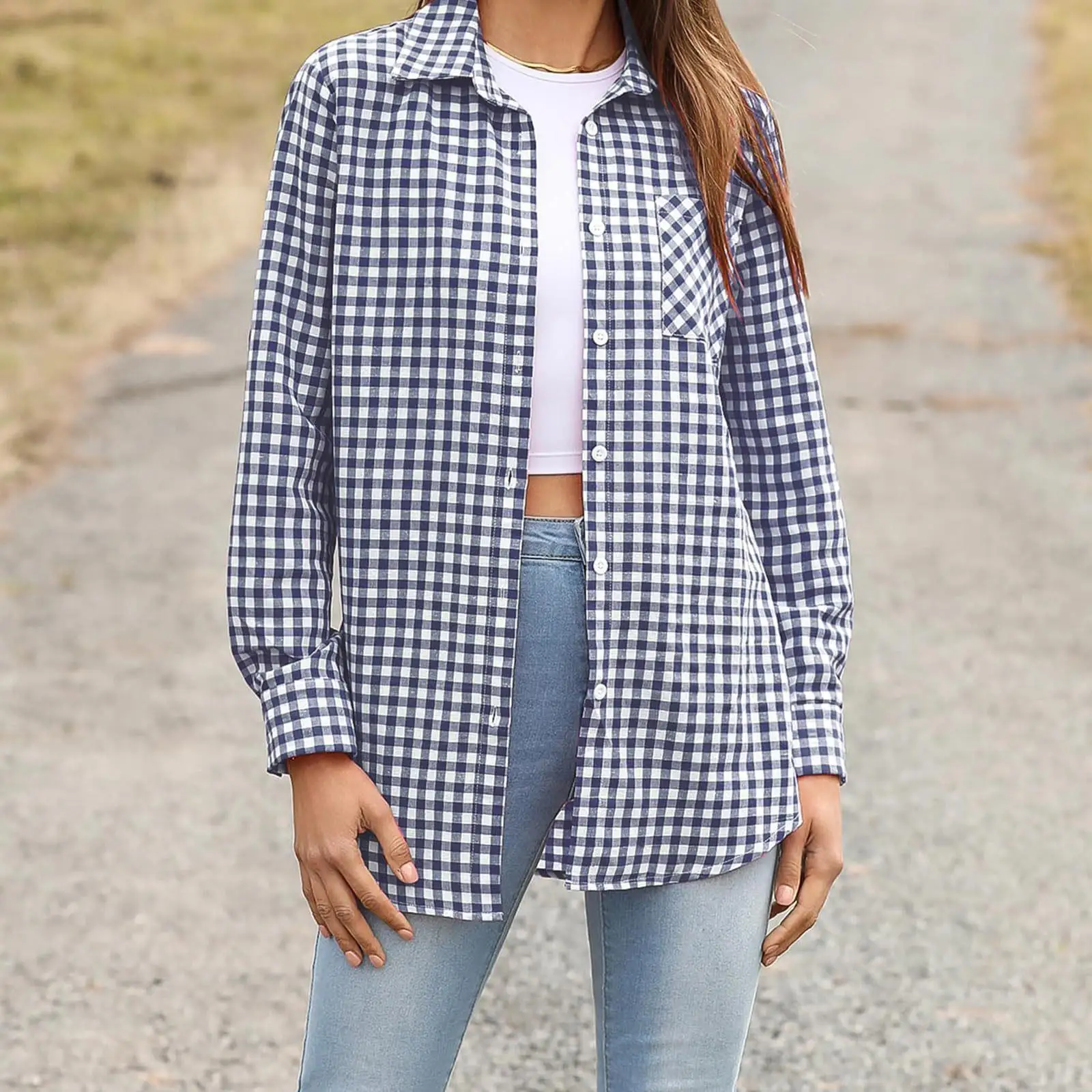 

British Style Printed Checkered Women's Long Shirt with Lapel Fashionable Ladies' Premium Quality Clothing Winter Season