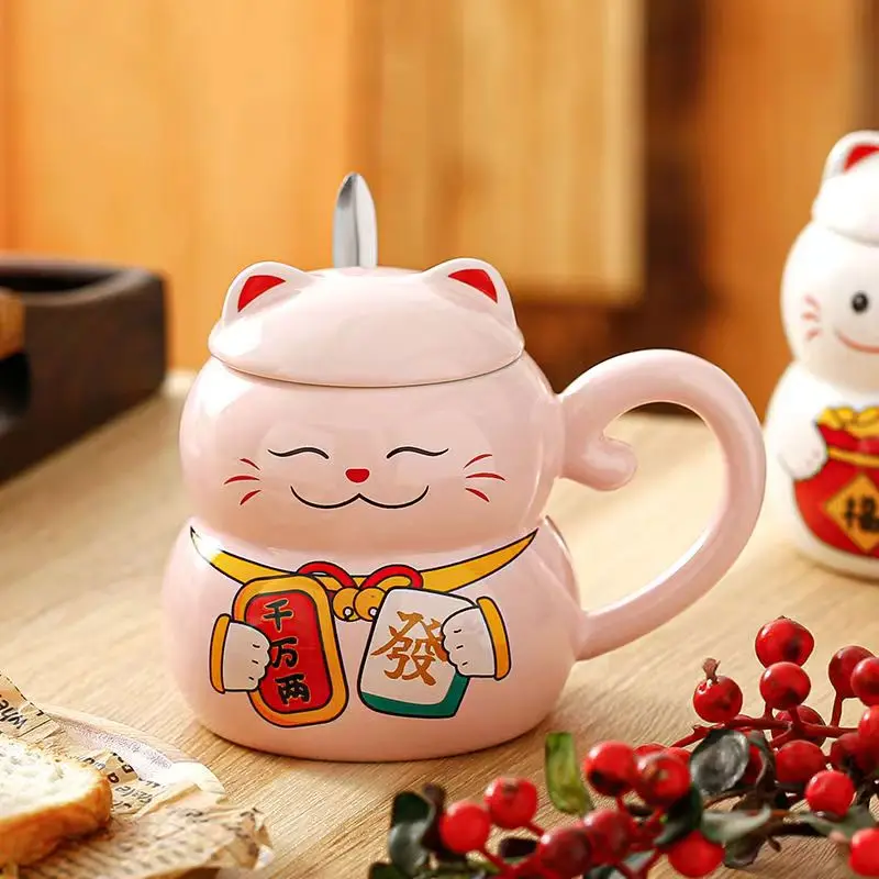 Lucky Cat Ceramic Coffee Mug Cat Lid Creative Cute Cartoon Cute Breakfast Gift Water Bottle Office Drinking Utensils Drinkware