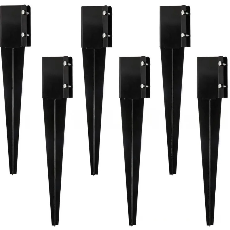Fence Post Anchor Ground Spike 4 Pack 24 x 4 x 4 In Outer Diameter (Inner Diameter 3.5 x3.5 In) Metal Black Powder Coated