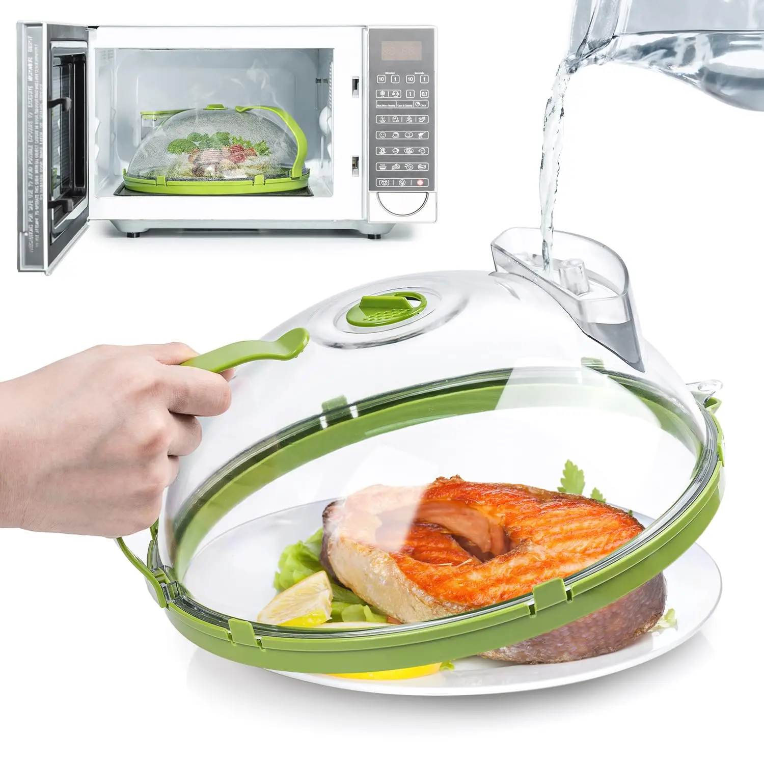 

Microwave Splatter Cover for Food 10 Inch Microwave Cover With Easy Grip Handle and Water Storage Box Keeps Microwave Oven Clean