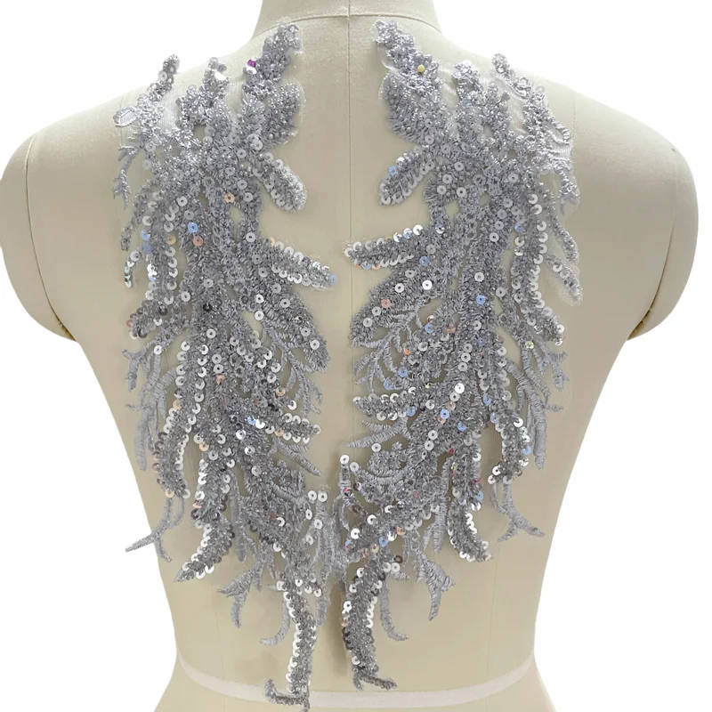 Perlenbesetzte Pailletten 3D-Aufkleber Spiegelblumen-Spitzenstoff Abendkleid Vorder- und Rückenapplikation Dekoration. Nähen DIY RS2507011 – Detail 7