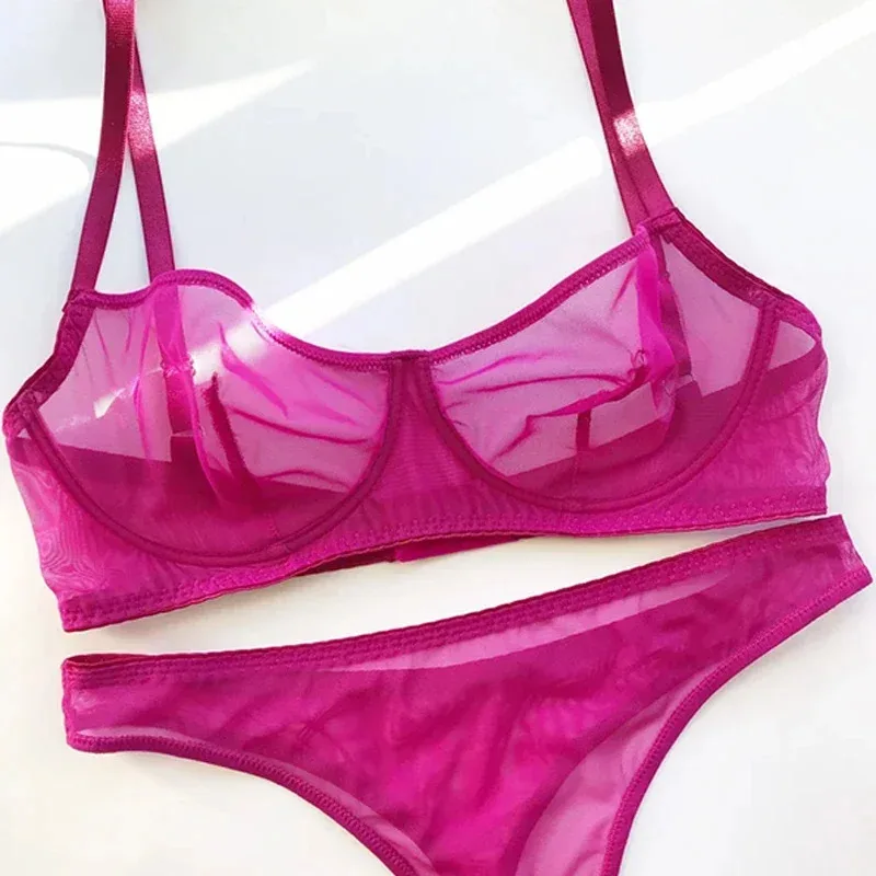 سر مثير الملابس الداخلية شبكة شفافة سلس الصدرية مجموعة النساء الملابس الداخلية مجموعة أزياء السيدات Bralette 2PCS البرازيلي سراويل مجموعات