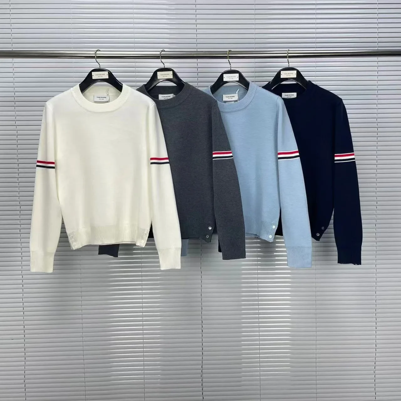 Autumn/winter New Tb Wool Round Neck Double Sleeve Color Striped Men Women's Knitted Top Pullover Thickened Casual Scene