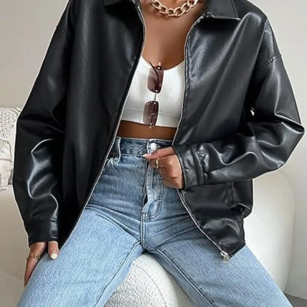 

Женская куртка из искусственной кожи с длинным рукавом на молнии, верхняя одежда в мотоциклетном стиле, модное мотоциклетное пальто для женщин