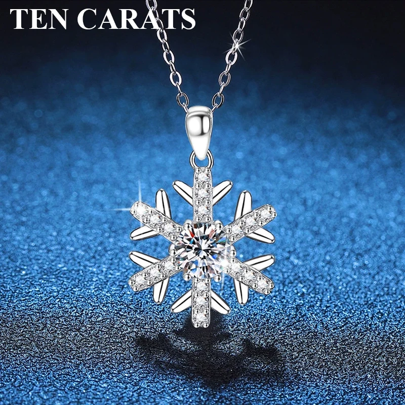 

TEN CARATS Moissanite Snowflake Necklace for Women, Sparkling D Color Pendant, 925 Sterling Silver Jewelry, Elegant Gift