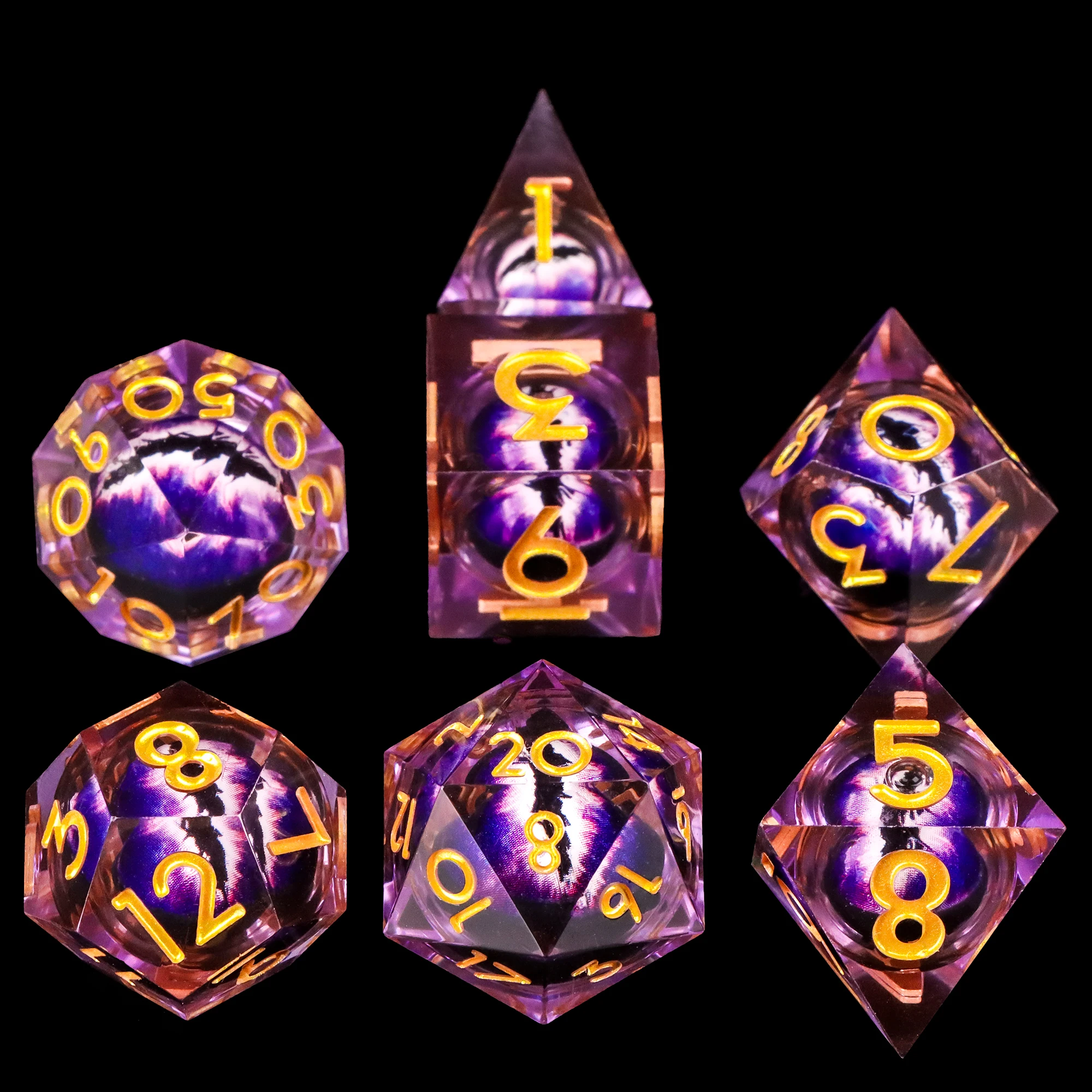 

Набор кубиков Dragon Eye DND, 7 шт., с острыми краями, с жидким наполнением, из смолы, ручной работы, с эффектом кошачьего глаза, для ролевых игр Dungeons And Dragons