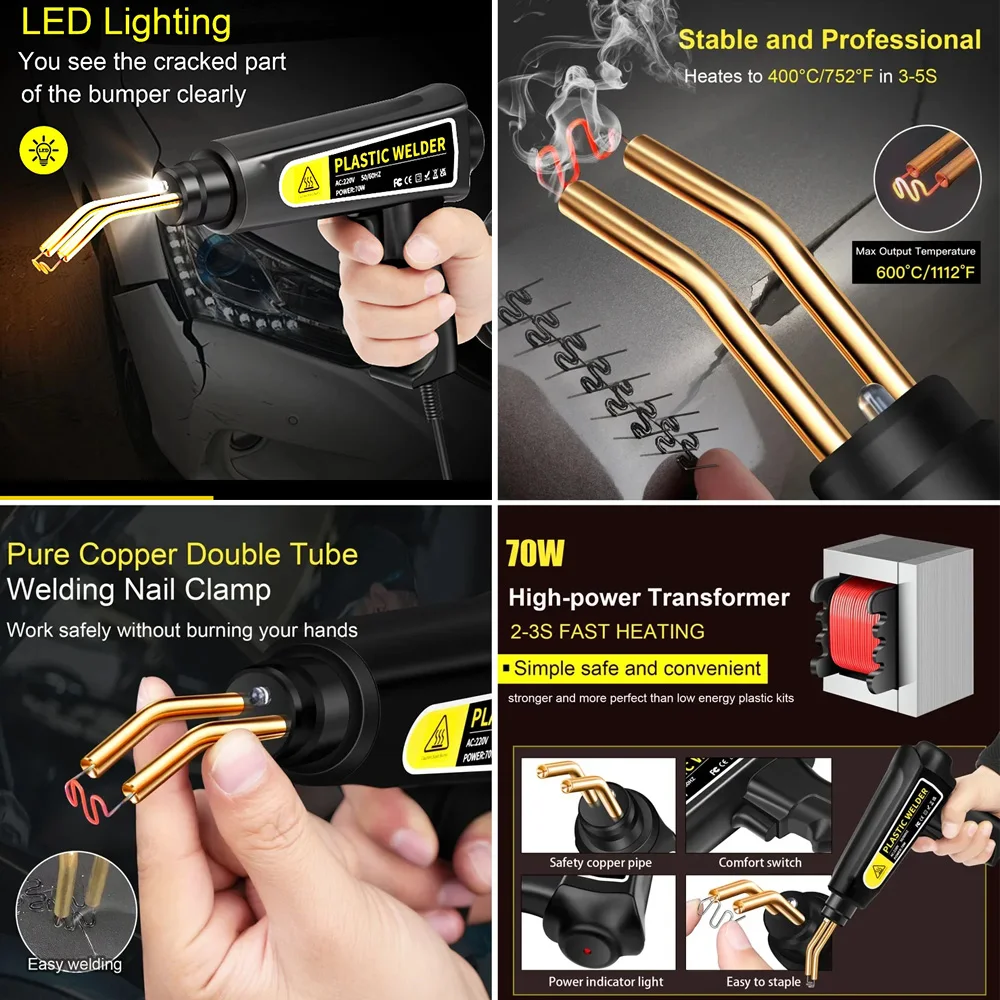 Plastic Welding Machine 70/100W Hot Stapler Plastic Bumper Soldering Iron Garage Tools PVC Welder Gun Car Bumpers Repair Kit