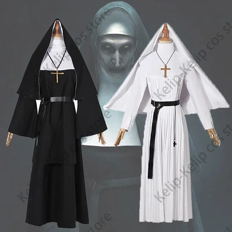 LQAdult النساء الراهبة زي الهالوين التأثيري شقيقة إيرين أسود أبيض تأثيري 2018 أفلام الرعب ملابس الحفلات الشعوذة