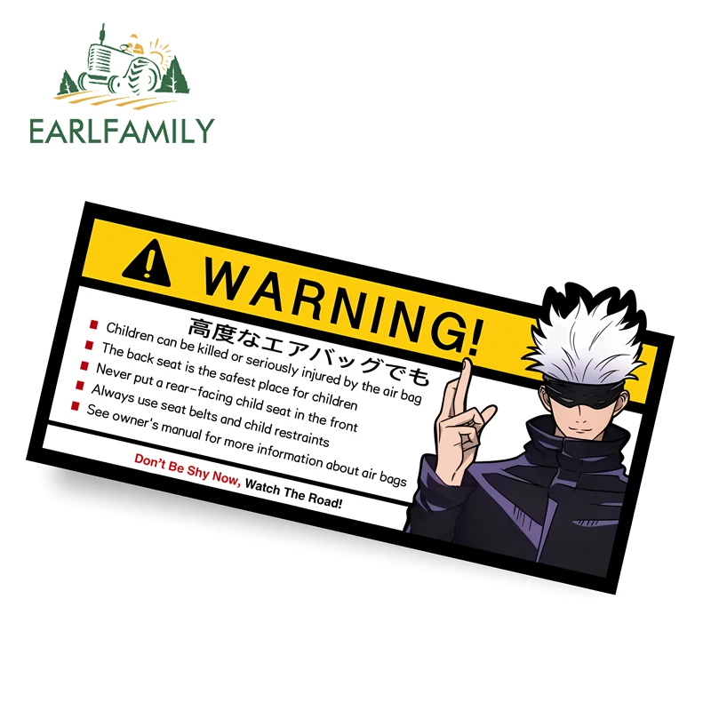 EARLFAMILY 13cm Cool Satoru Gojo Warning Car Sticker Anime Peek Watch The Road Sign Internal Decal Funny Car Gadget Decoration