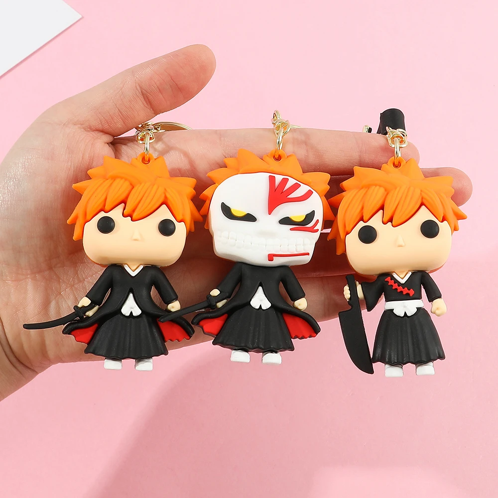 Anime giapponese BLEACH portachiavi in Silicone Cartoon Kurosaki Ichigo Cosplay portachiavi per uomo ciondolo auto Charms accessori regali