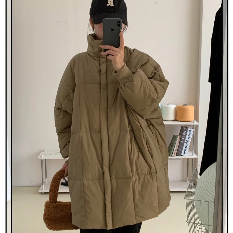 2023 New Winter Down Padded Jacket Women\'s Mid-length Bat Sleeve Korean Version Cotton-padded Loose Cotton-padded Jacket Jacket