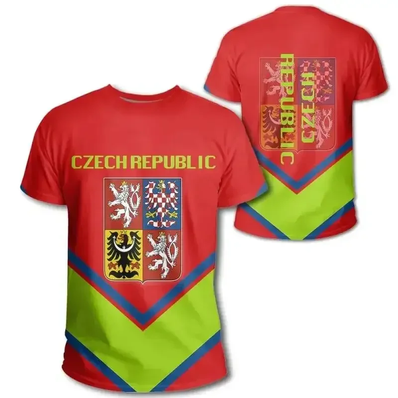 2024 New Czech Republic Flag Graphic 3D Print T-shirt Fashion National Emblem Men's Tops  National Day Gifts Personalized Tee