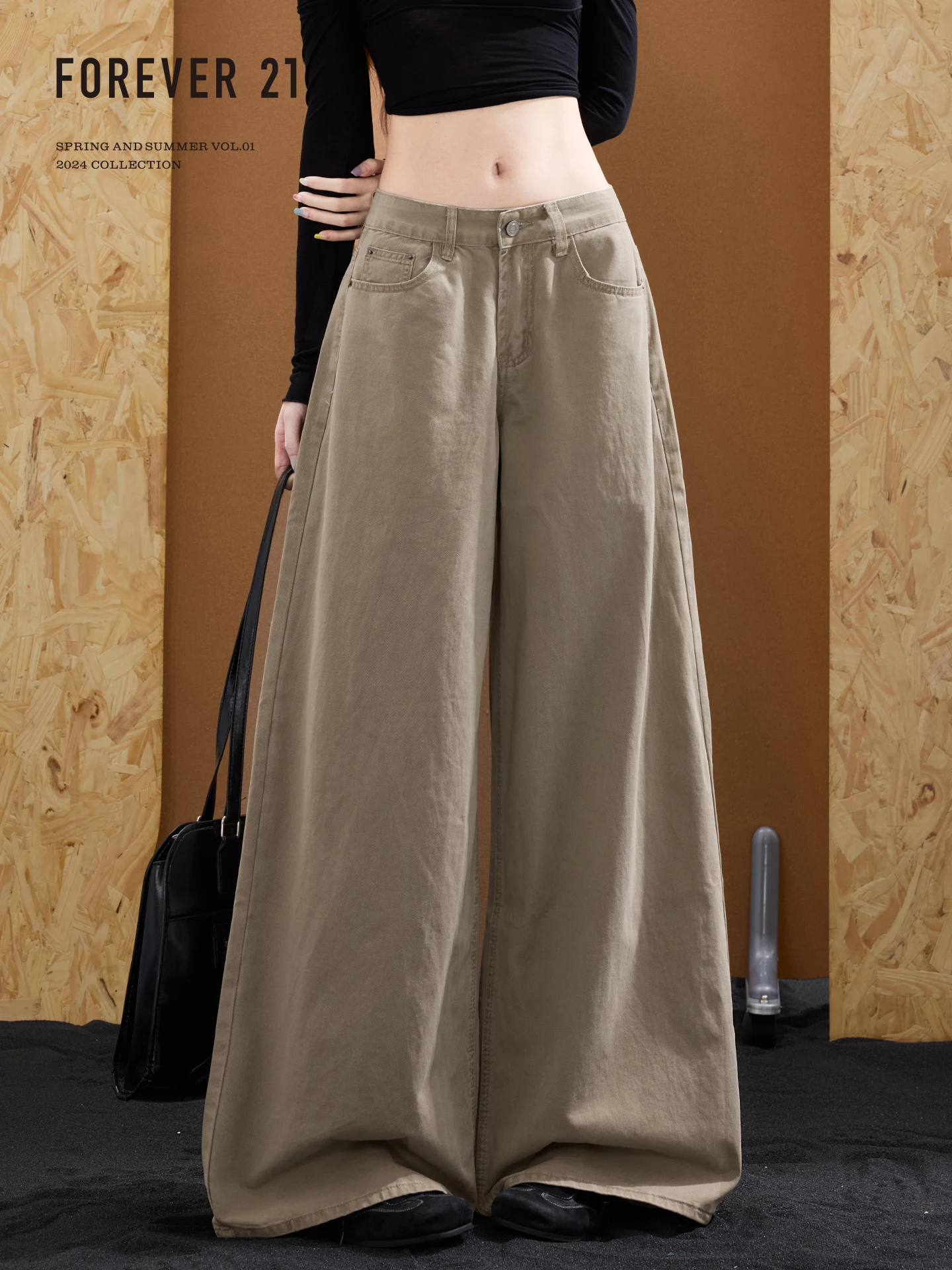 High Waist Wide Leg Khaki Denim Pants Women's Loose Fitting Pear Shape Drapey Floor Length Jeans American Retro Style