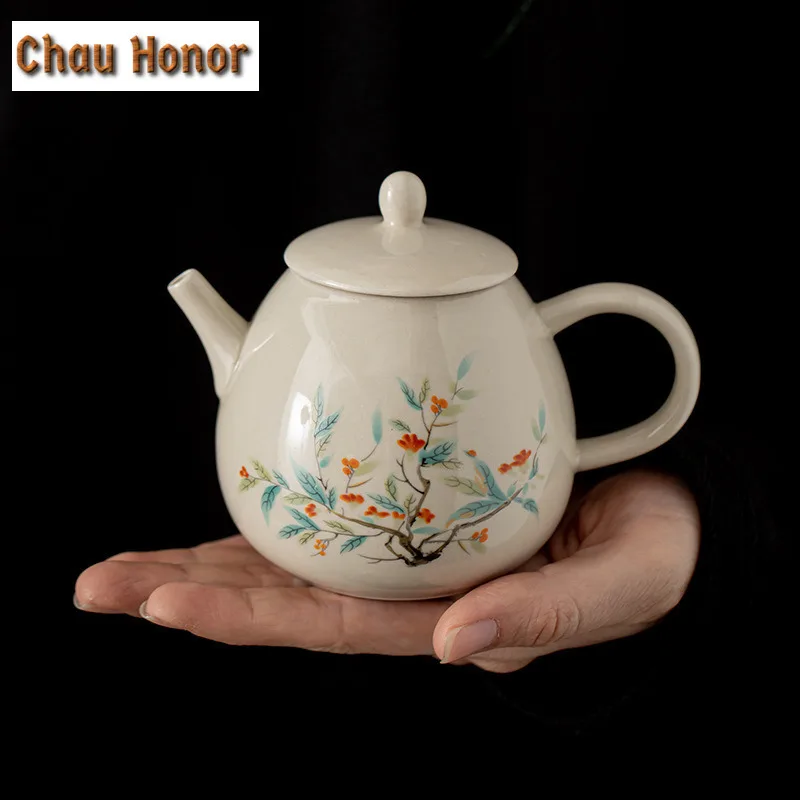 250ml Boutique Handmade Ceramic Teapot Plant Gray Glaze Art Single Pot Kung Fu Small White Tea Maker Pot Tea Ceremony Accessorie