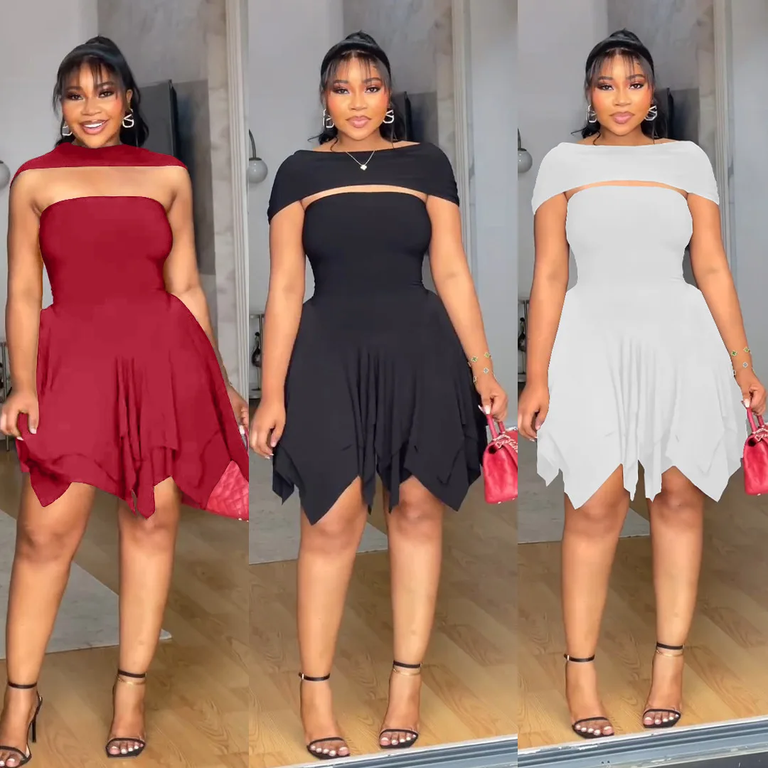 

Strapless Mini Dress Slash Neck Dresses Women Chest Wrapping Solid Sexy Club Knee Length Vestidos Spliced Loose A Line Patchwork