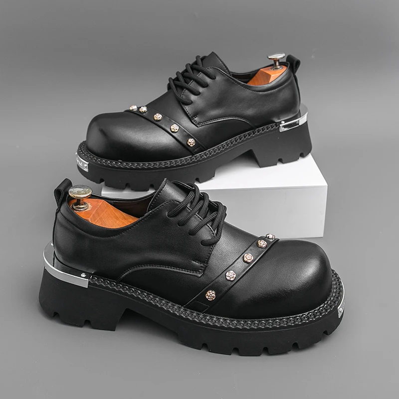 

Classic Men Thick-soled Derby Shoes Casual Comfortable Height-increasing Fashionable Elegant Outdoor Activity Western Boots