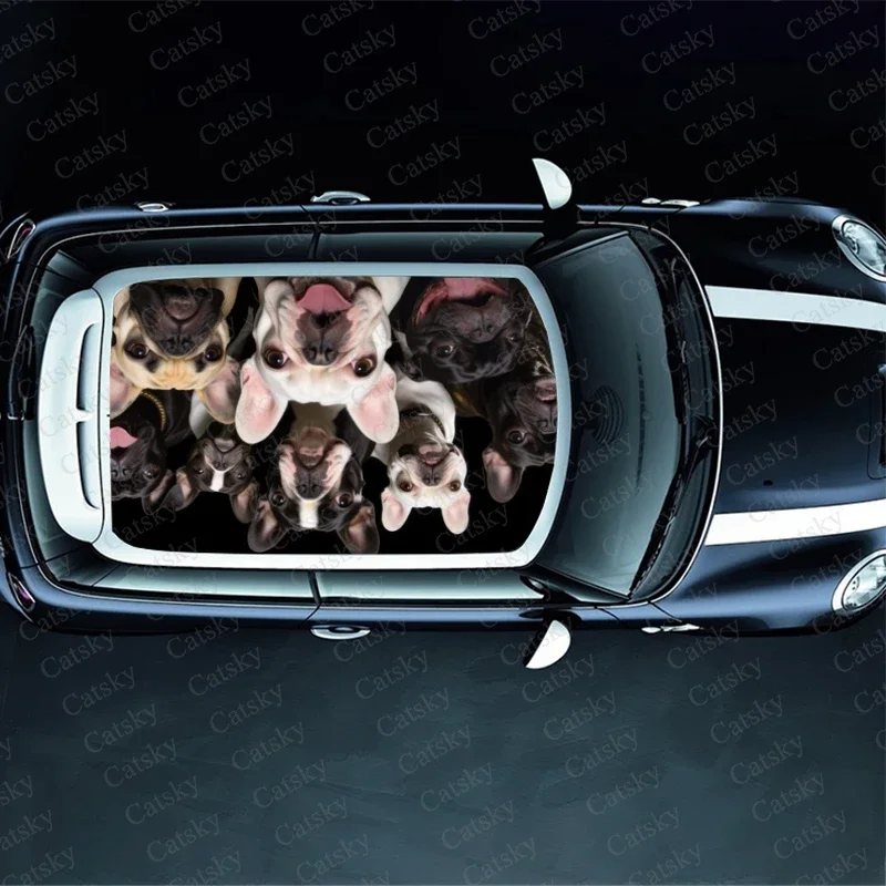 French Bulldogs Family Car Roof Sticker Wrap Racing SUV Accessories Packaging Painted PVC Custom Car Graphic Decal