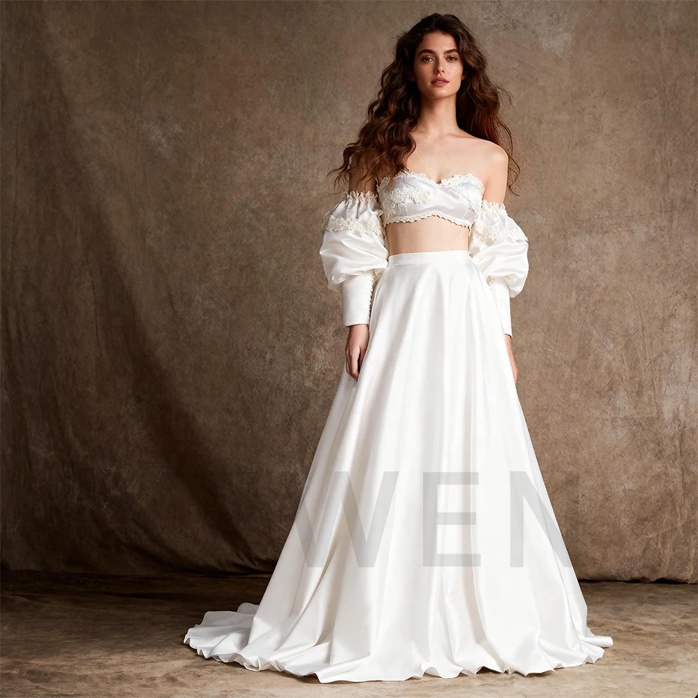 

2 Piece White Wedding Dresses for Parties Set Boho Bridesmaid Dresses for Special Occasions Gala Dress for Photo Shoot YW250007