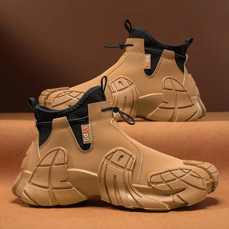 Fashionable and Versatile High Top Men's Shoes 2026 New Autumn Anti Slip and Waterproof Side Zipper Work Sports Shoes