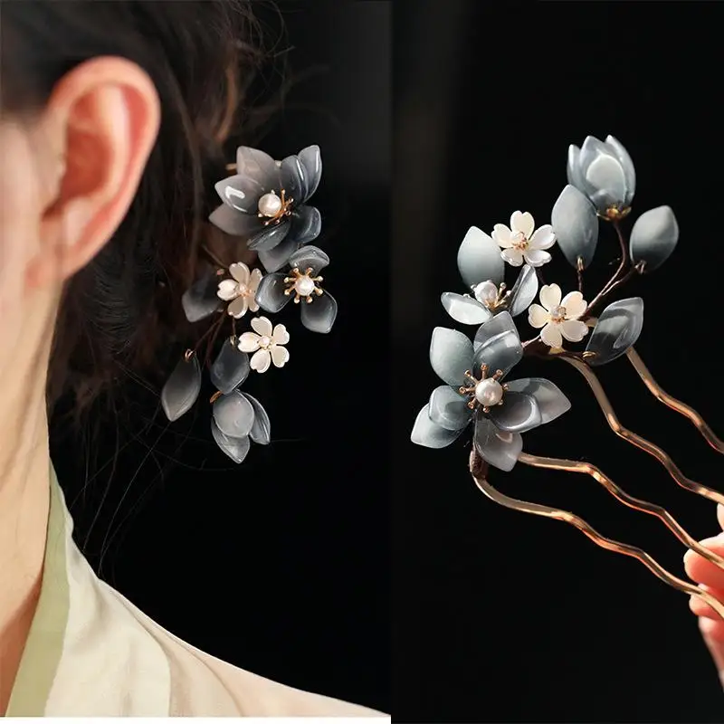 Unique Jade-Orchid Flower Hairpin, Chinese Hanfu Hair Accessory for Women's Hairstyles