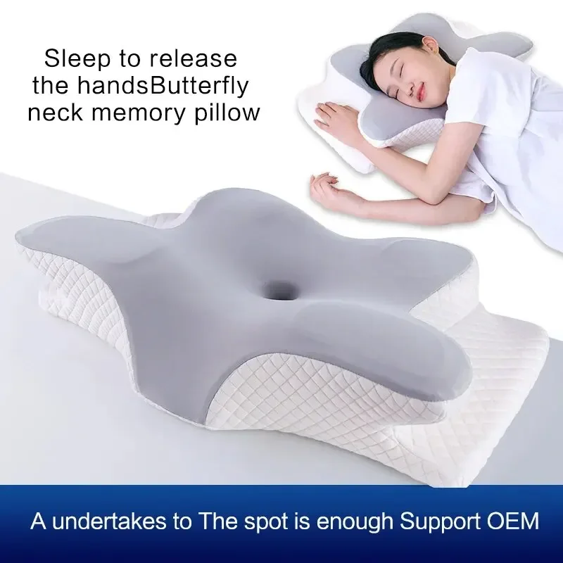 Memory Cotton Pillows Butterfly Shaped Relaxing Cervical Slow Rebound Neck Pillow Pain Relief Sleeping Orthopedic